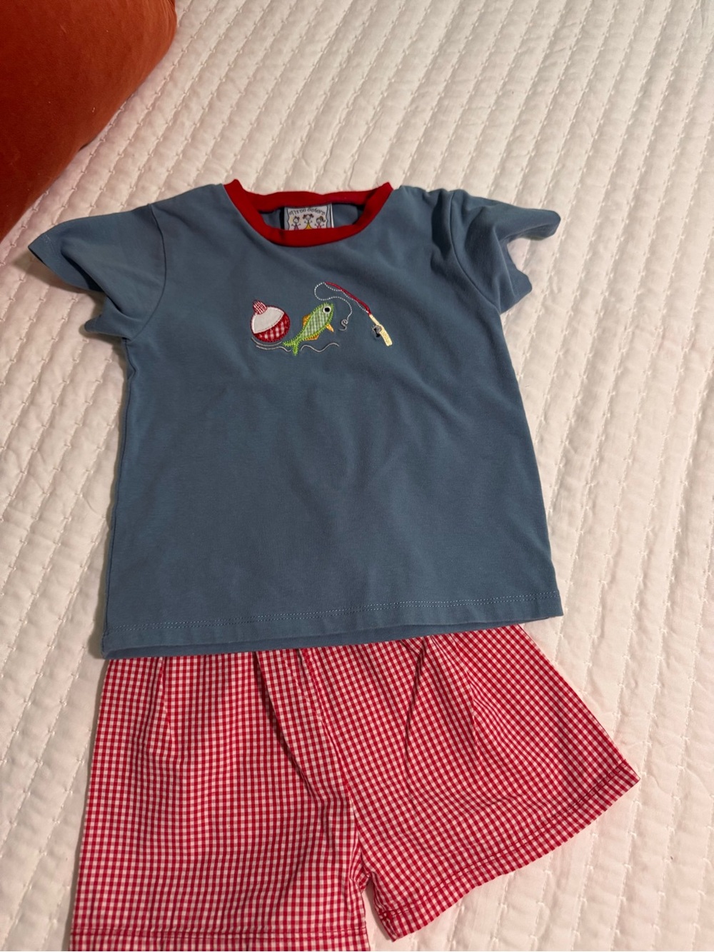 Three Sisters Blue Tee with Red Trim